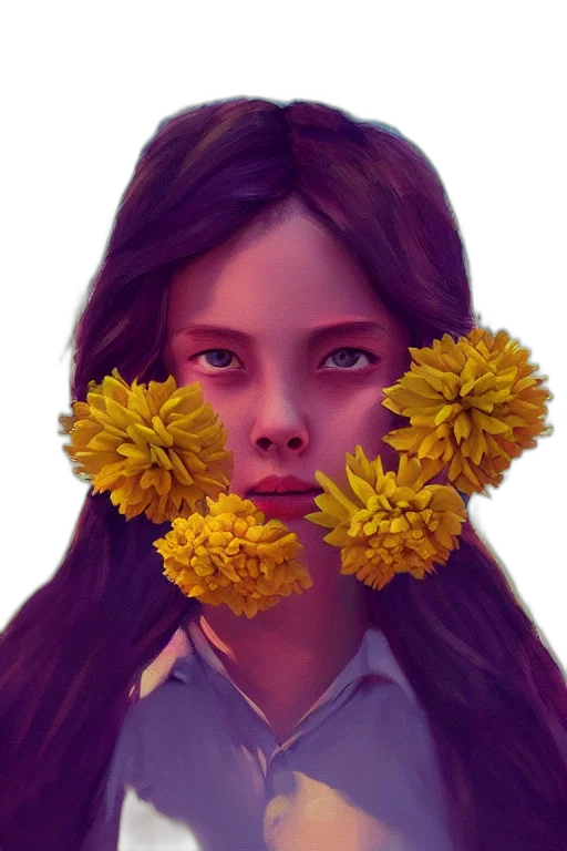 face, flower, mask, crown, photorealistic, concept art, fantasy art, oil painting transparent PNG cut-out