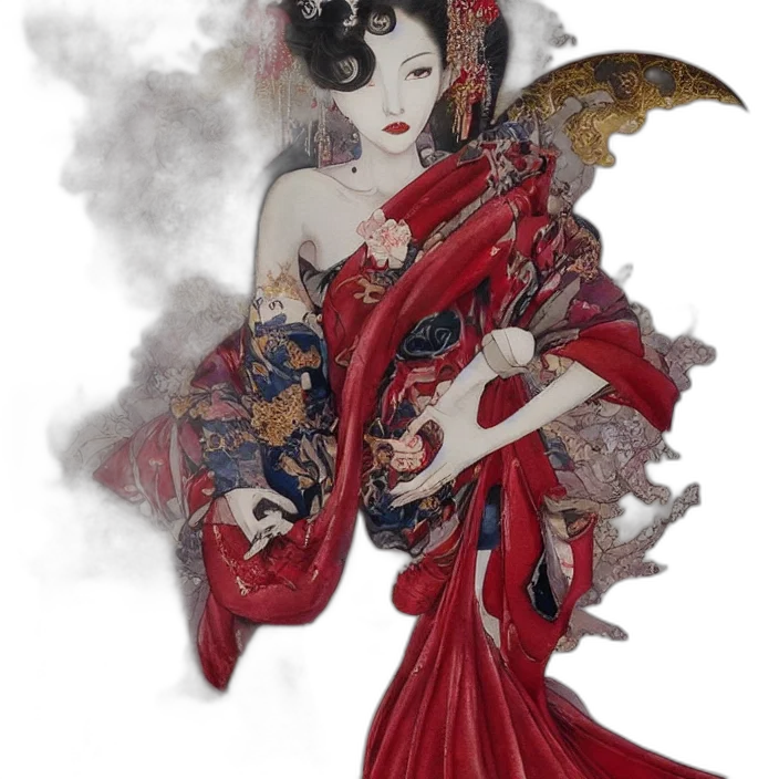dress, umbrella, staff, jewelry, fantasy art, concept art, photorealistic, anime transparent PNG cut-out