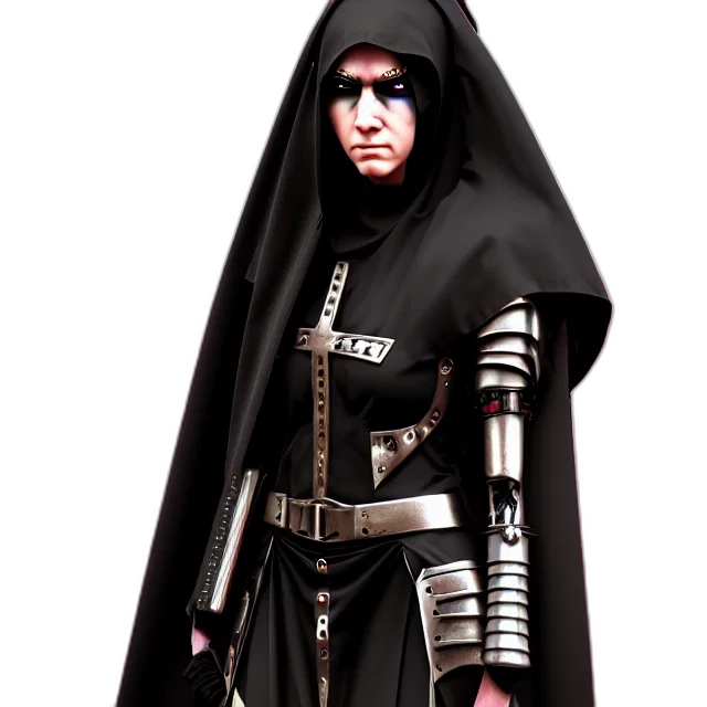 jacket, staff, concept art, 3d render, comic book art, cyberpunk, nun, warrior transparent PNG cut-out