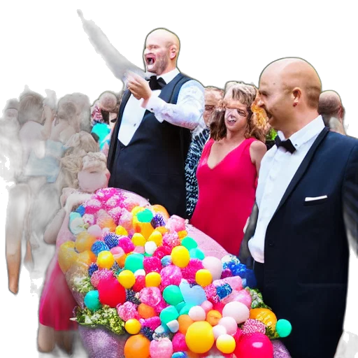 funeral, extremely, happy, guests, balloons, confetti transparent PNG cut-out