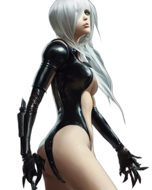 robot, dress, concept art, fantasy art, comic book art, cyberpunk, monochrome, dark transparent PNG cut-out