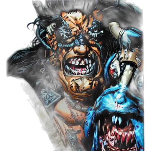 creature, face, comic book art, concept art, photorealistic, fantasy art, thrash, comic transparent PNG cut-out