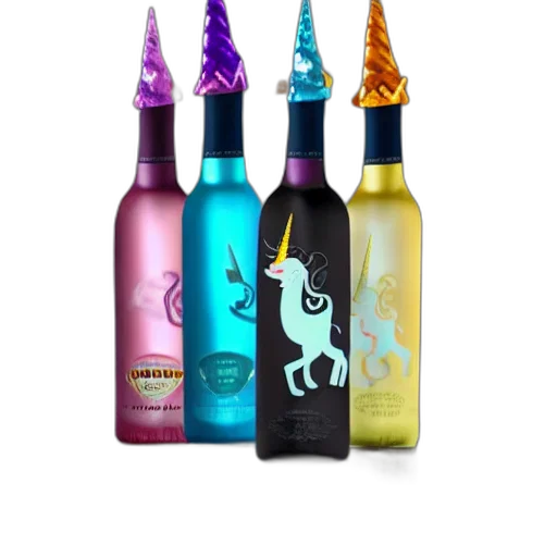 bottle, 3d render, unicorn, alcoholic transparent PNG cut-out