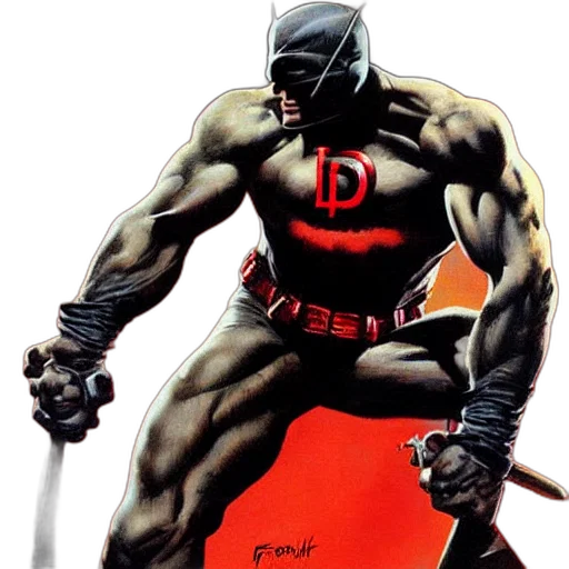 comic book art, concept art, daredevil, standing, painting, fullbody, frank, frazetta transparent PNG cut-out