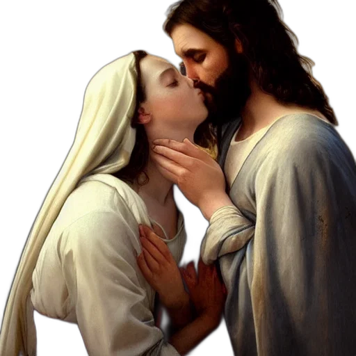 photorealistic, oil painting, jesus, kissing transparent PNG cut-out