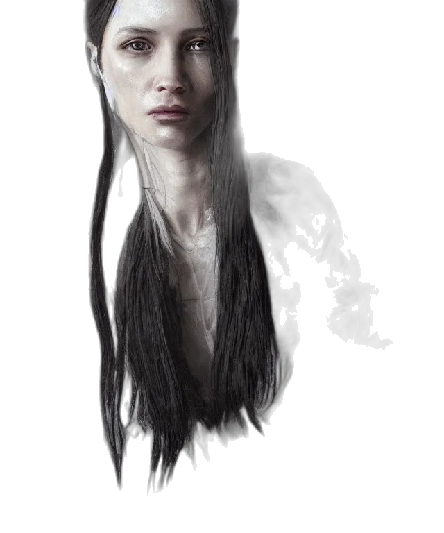 hair, face, creature, staff transparent PNG cut-out