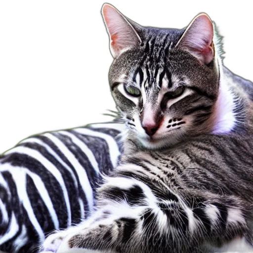 animal, creature, photorealistic, 3d render, monochrome, hybrid, cat, zebra transparent PNG cut-out