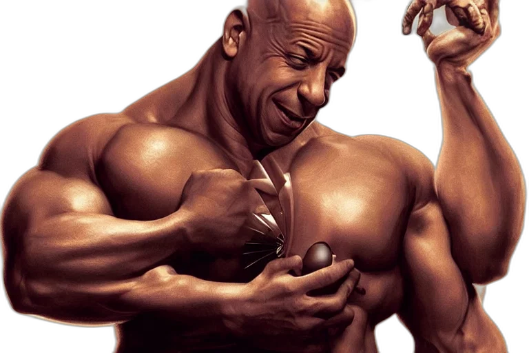 photorealistic, concept art, vin, diesel, egg, cup, silver, head transparent PNG cut-out
