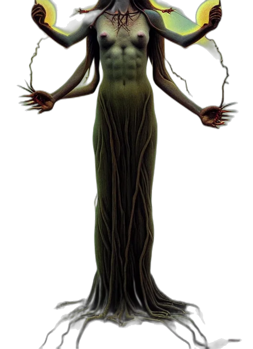 creature, dress, staff, hair transparent PNG cut-out