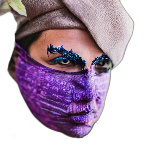 mask, face, creature, hat, cyberpunk, photorealistic, concept art, vaporwave transparent PNG cut-out
