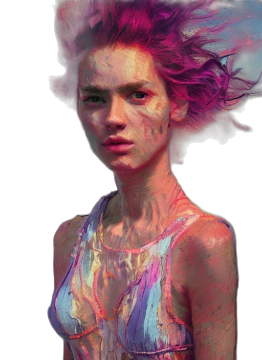face, dress, hair, creature, photorealistic, cyberpunk, watercolor, concept art transparent PNG cut-out