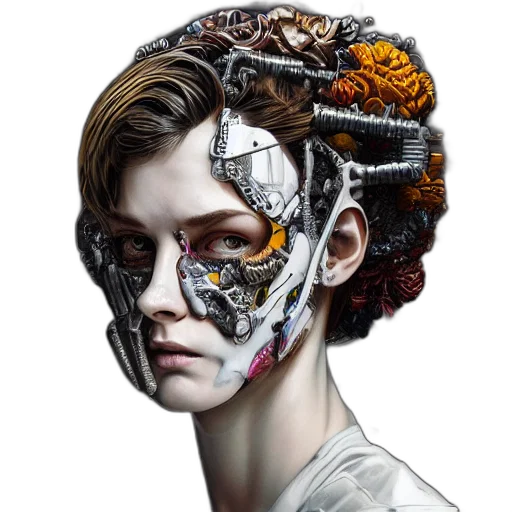 mask, robot, face, crown, cyberpunk, concept art, photorealistic, fantasy art transparent PNG cut-out