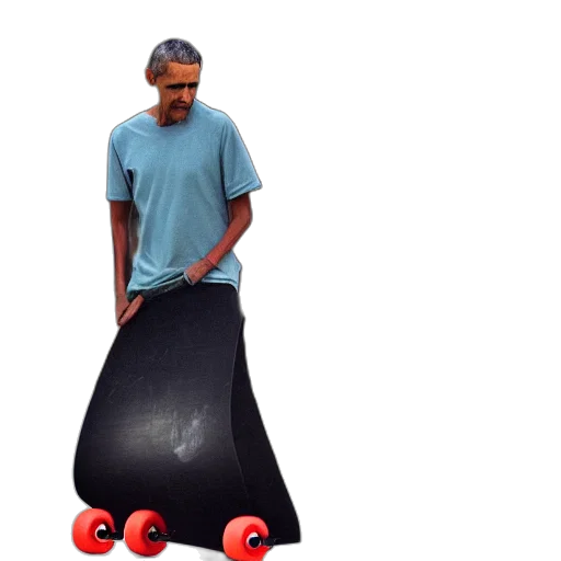 weapon, creature, animal, robot, 3d render, obama, skating, being transparent PNG cut-out