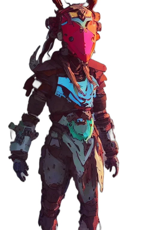 mask, robot, jacket, weapon, concept art, cyberpunk, pixel art, fantasy art transparent PNG cut-out