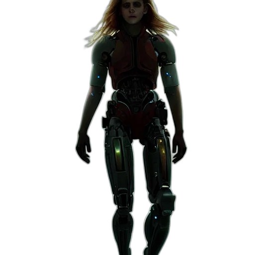robot, staff, concept art, cyberpunk, 3d render, comic book art, outer space, green transparent PNG cut-out
