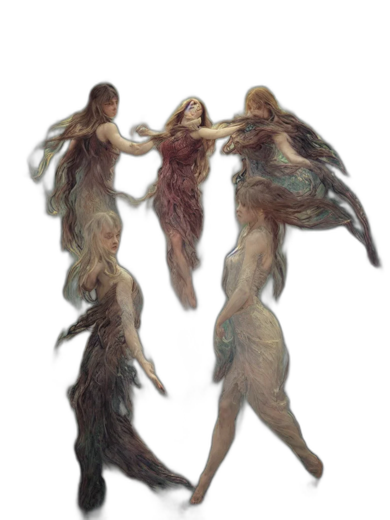 creature, hair, staff, dress, concept art, fantasy art, 3d render, oil painting transparent PNG cut-out