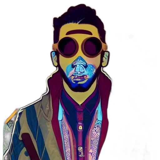 jacket, mask, face, staff, cartoon, comic book art, photorealistic, concept art transparent PNG cut-out