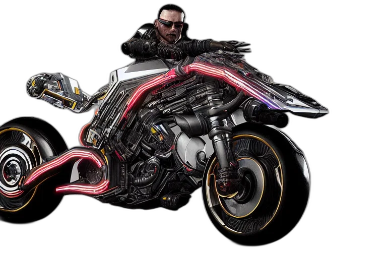 concept art, cyberpunk, comic book art, photorealistic, futuristic, motorcycle, concept, designed transparent PNG cut-out