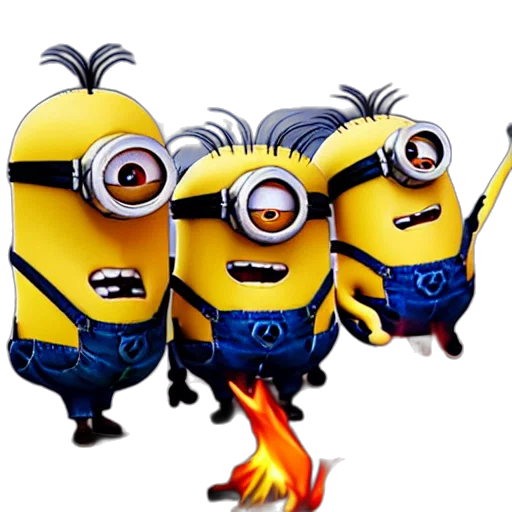 concept art, 3d render, fire, minions transparent PNG cut-out