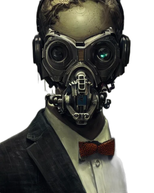 mask, robot, face, jacket, cyberpunk, concept art, comic book art, photorealistic transparent PNG cut-out