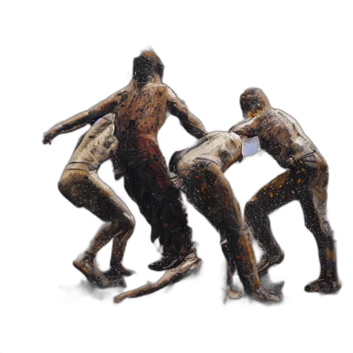 3d render, concept art, photorealistic, fog, drunks, fall, over, mud transparent PNG cut-out