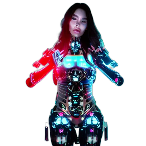 robot, cyberpunk, 3d render, concept art, pixel art, neon lights, beautiful, japanese transparent PNG cut-out