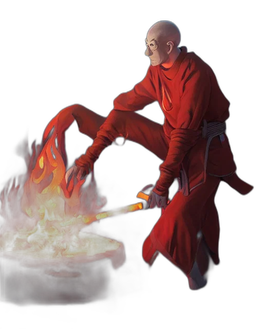 staff, jacket, concept art, fantasy art, pixel art, photorealistic, fire, red transparent PNG cut-out