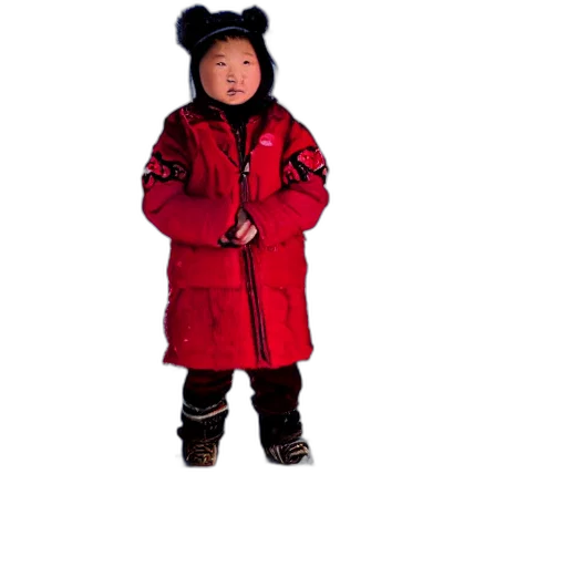 jacket, animal, creature, face, 3d render, photorealistic, snow, red transparent PNG cut-out