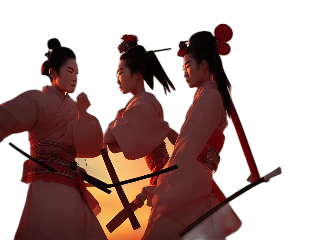 staff, sword, concept art, 3d render, photorealistic, fantasy art, fire, sunset transparent PNG cut-out