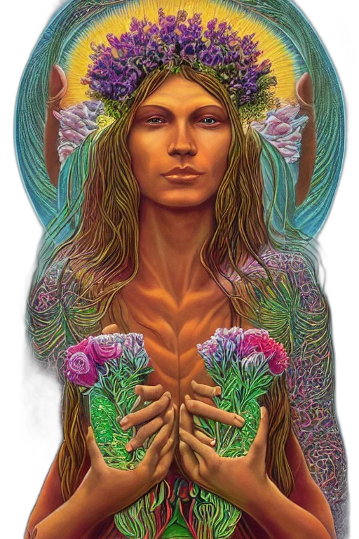 fantasy art, concept art, photorealistic, goddess, souls, holding, beautiful, flowers transparent PNG cut-out