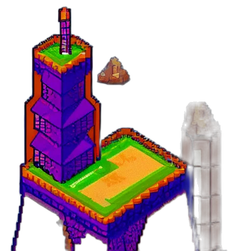 building, robot, furniture, crown, pixel art, 3d render, concept art, vaporwave transparent PNG cut-out