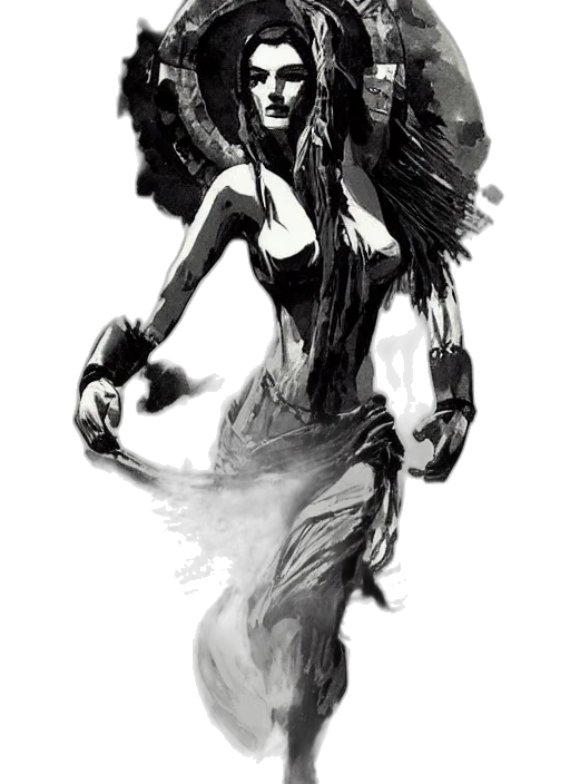 creature, mask, staff, dress, fantasy art, concept art, comic book art, pencil sketch transparent PNG cut-out