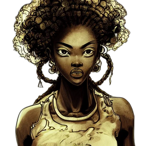 face, comic book art, concept art, fantasy art, cartoon, earth tones, golden, dark transparent PNG cut-out