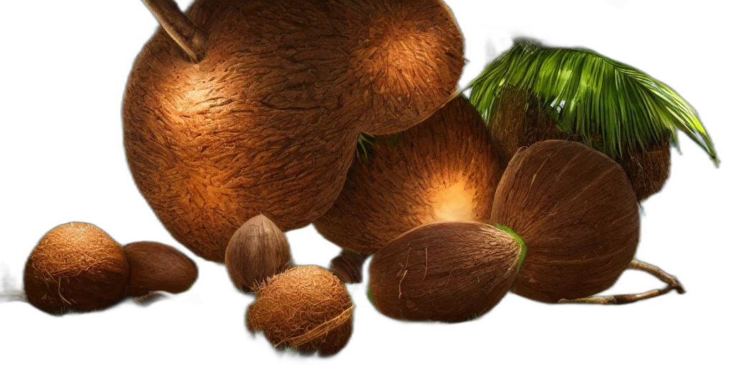 food, hair, 3d render, photorealistic, earth tones, kokonut, nut, giant transparent PNG cut-out