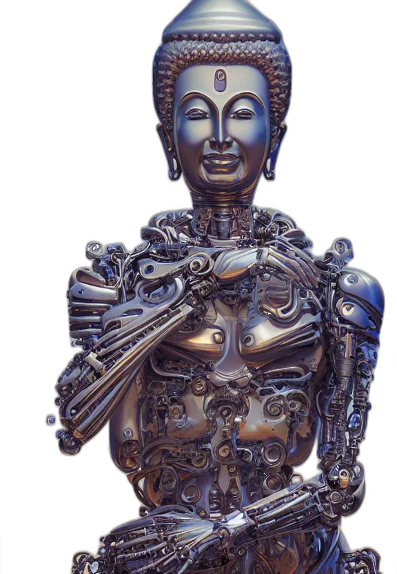 robot, jewelry, crown, mask, cyberpunk, concept art, 3d render, photorealistic transparent PNG cut-out