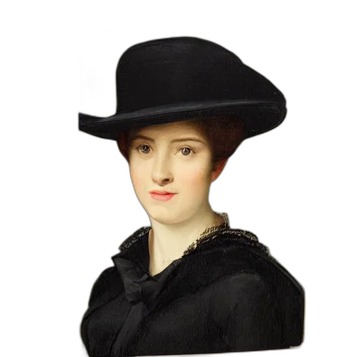 hat, face, dress, staff, photorealistic, oil painting, portrait, woman transparent PNG cut-out