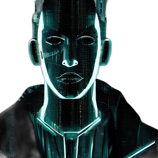 robot, face, mask, jacket, cyberpunk, concept art, 3d render, comic book art transparent PNG cut-out
