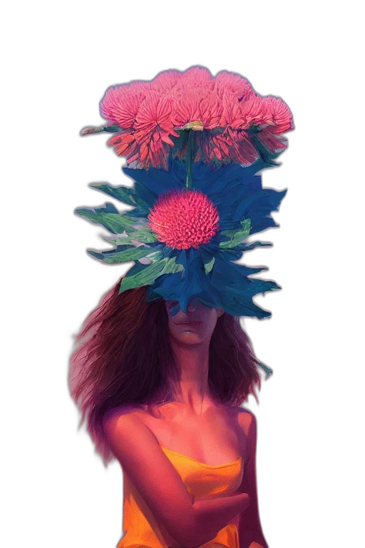 flower, crown, mask, face, vaporwave, fantasy art, concept art, watercolor transparent PNG cut-out