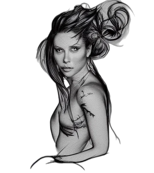 hair, dragon, fantasy art, photorealistic, pencil sketch, concept art, monochrome, tattoo transparent PNG cut-out