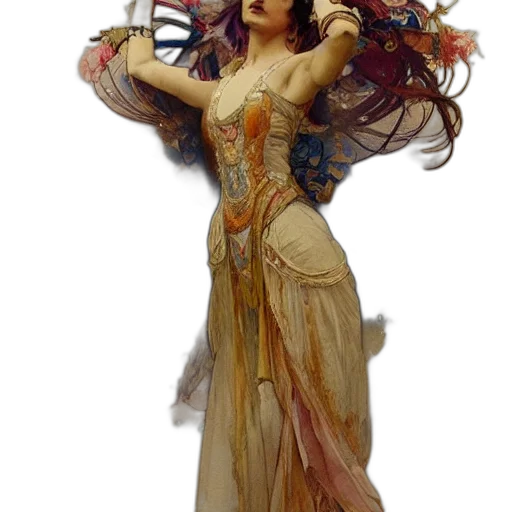 dress, crown, jewelry, staff, fantasy art, concept art, photorealistic, oil painting transparent PNG cut-out