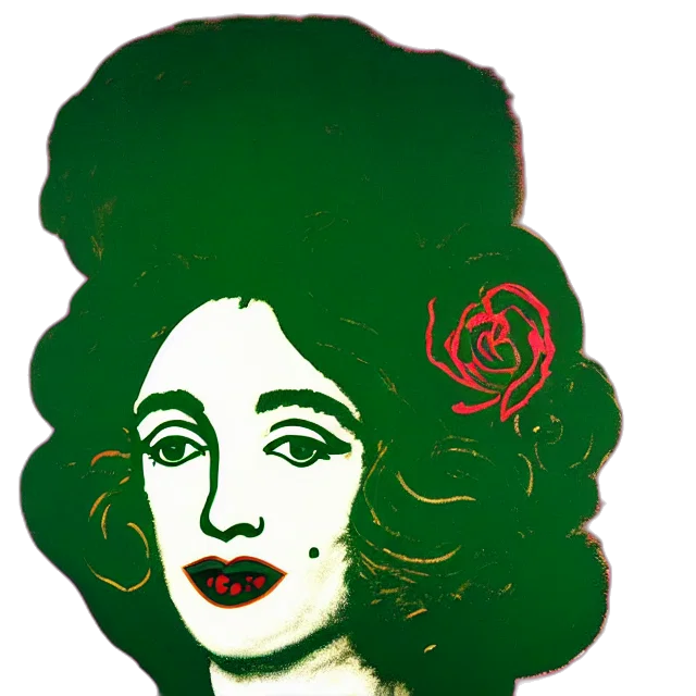 face, crown, flower, cartoon, photorealistic, pixel art, comic book art, green transparent PNG cut-out