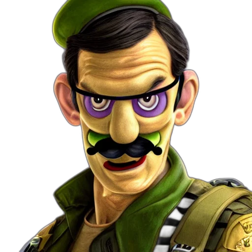 face, mask, concept art, photorealistic, cartoon, 3d render, waluigi, commando transparent PNG cut-out