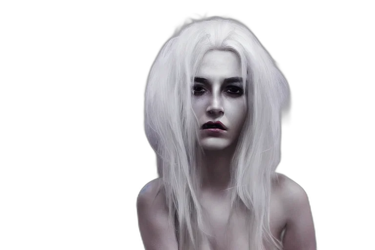 hair, face, creature, photorealistic, fantasy art, concept art, 3d render, monochrome transparent PNG cut-out