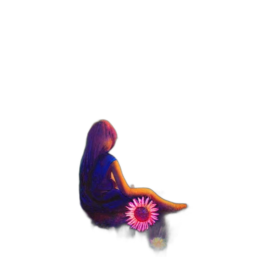 flower, dress, hair, creature, pixel art, vaporwave, concept art, 3d render transparent PNG cut-out