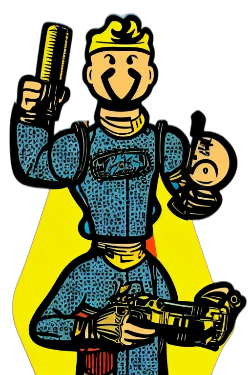 robot, staff, weapon, comic book art transparent PNG cut-out