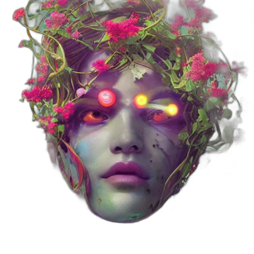 mask, face, crown, flower, fantasy art, concept art, cyberpunk, photorealistic transparent PNG cut-out