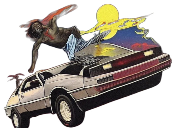 car, concept art, comic book art, vaporwave, outer space, african, jesus, driving transparent PNG cut-out