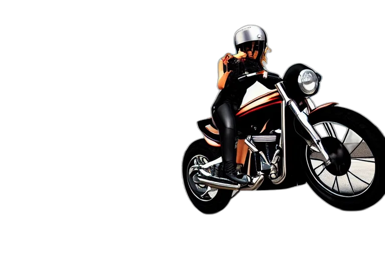 3d render, photorealistic, concept art, cartoon, girl, motocycle, chrome, reflect transparent PNG cut-out