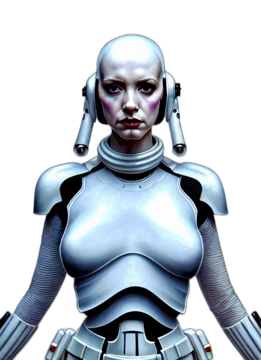 robot, face, staff, dress, concept art, 3d render, cyberpunk, photorealistic transparent PNG cut-out