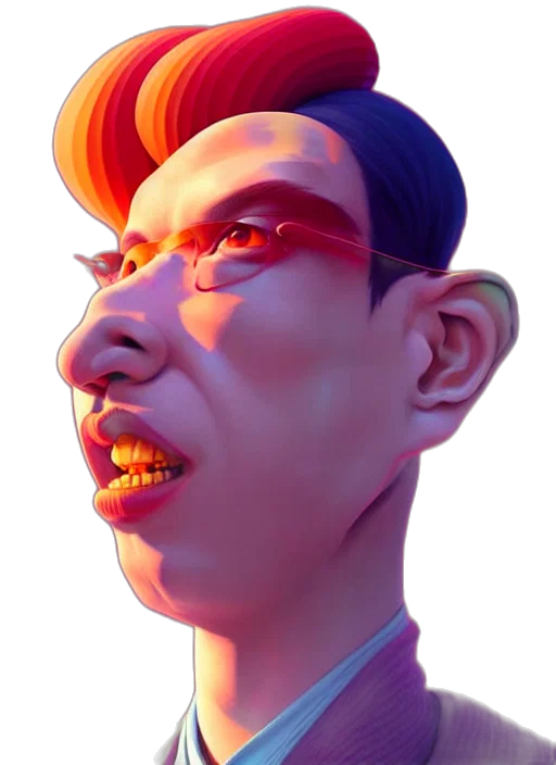 face, mask, creature, robot, vaporwave, 3d render, concept art, photorealistic transparent PNG cut-out
